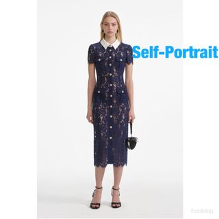 セルフポートレイト(SELF PORTRAIT)の❇️Selfportrait正規25新作セルフポートレートネイビーレースドレス(ロングワンピース/マキシワンピース)