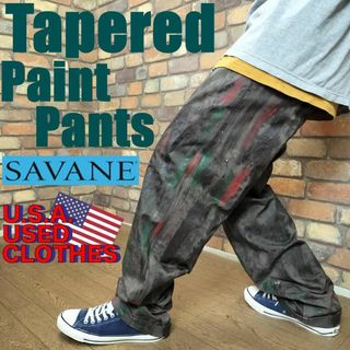 RE1-039【USA古着 SAVANE】ペンキ汚 テーパード ペイントパンツ(スラックス)