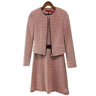 ヒューゴボス(HUGO BOSS)のHUGO BOSS ヒューゴボス ツイードセットアップ ノーカラージャケット ドレスワンピース ピンク R14624(その他ドレス)
