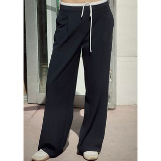 ザラ(ZARA)のZARA WIDE-LEGパンツ  ダブルウエストバンド ワイドパンツ XS(カジュアルパンツ)