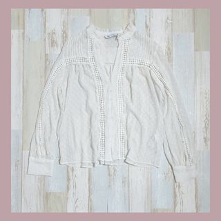 ザラ(ZARA)の10【美品】ZARA エスニック調 長袖ブラウス ホワイト(シャツ/ブラウス(長袖/七分))