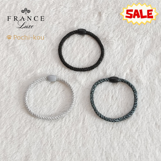 フランスラックス(France Luxe)のセール フランスラックス ナローグラブ ヘアゴム ブラックメタリック 黒 3個(ヘアゴム/シュシュ)