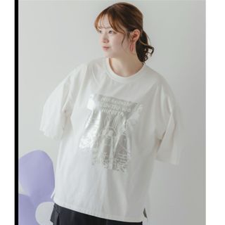 スカラー(ScoLar)のScoLar Parity おばけウサギのひび割れ箔プリント 接触冷感Tシャツ(Tシャツ(半袖/袖なし))