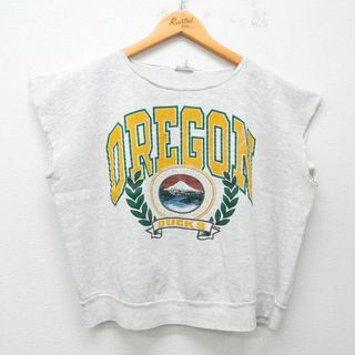 XL★古着 ノースリーブ スウェット メンズ 90年代 90s オレゴン クルーネック 薄グレー 霜降り 25jul16 中古 スエット トレーナー トップス(パーカー)