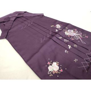 平和屋着物●女性　行灯袴　総刺繍　草花文　深紫色　金銀糸　卒業式　洗える着物　未使用　DAAU0895tw(振袖)