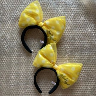 ディズニー(Disney)のディズニー　カチューシャ　2点セット　リボン　イエロー　シフォン　ドット(キャラクターグッズ)