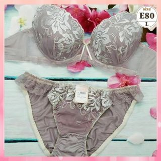 e8003【E80】ブラショーツセット 蒸れ軽減 穴あきカップ リリー 紫系(ブラ&ショーツセット)