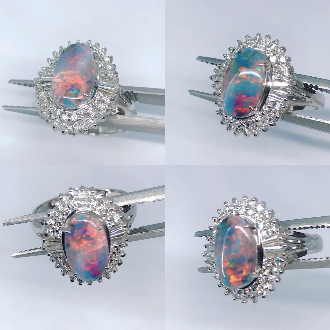 ブラックオパール 1.32ct ダイヤモンド 0.46ct リング PT900 レディースのアクセサリー(リング(指輪))の商品写真