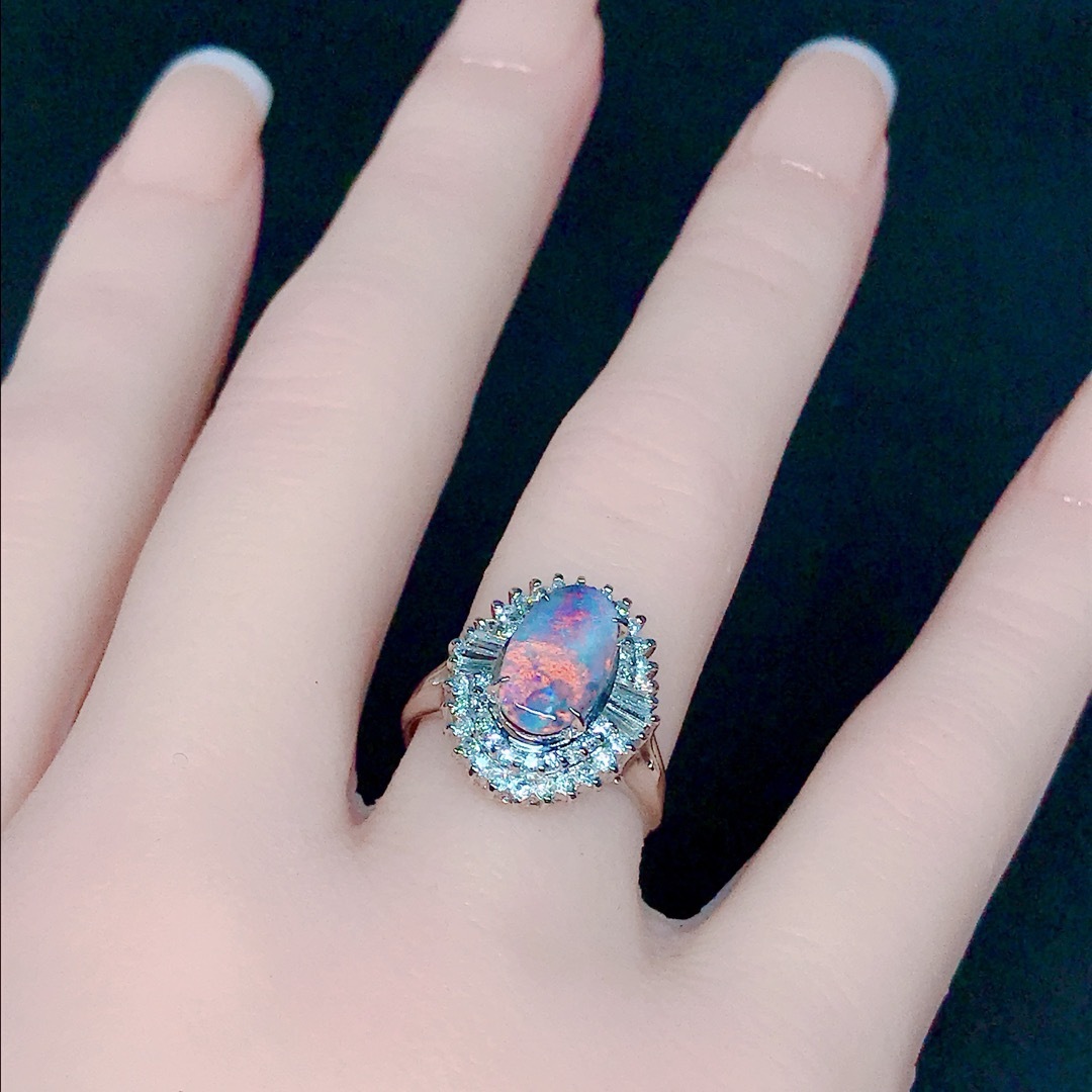 ブラックオパール 1.32ct ダイヤモンド 0.46ct リング PT900 レディースのアクセサリー(リング(指輪))の商品写真