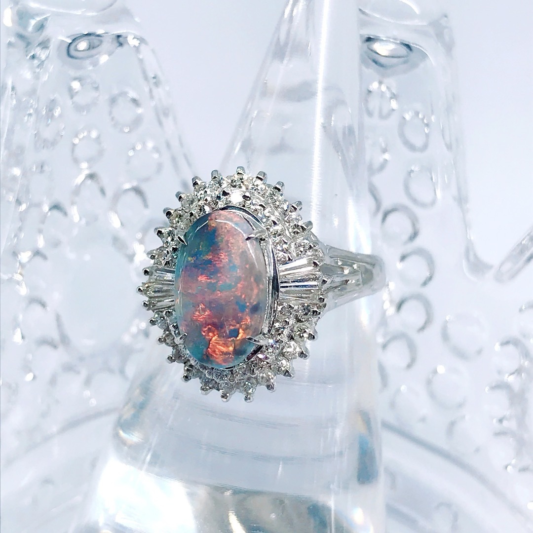 ブラックオパール 1.32ct ダイヤモンド 0.46ct リング PT900 レディースのアクセサリー(リング(指輪))の商品写真