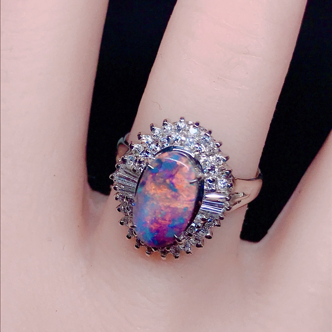 ブラックオパール 1.32ct ダイヤモンド 0.46ct リング PT900 レディースのアクセサリー(リング(指輪))の商品写真