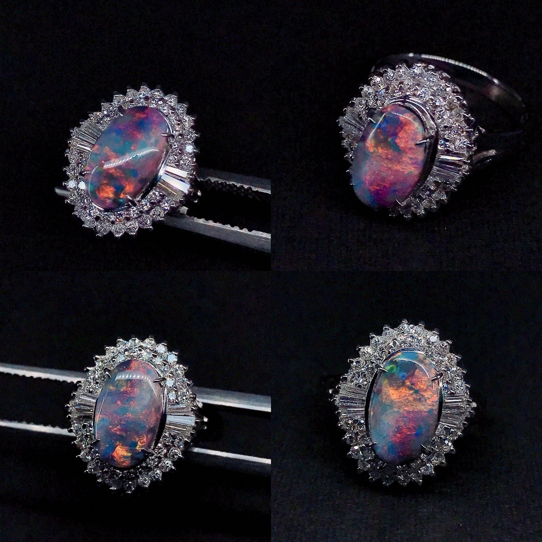 ブラックオパール 1.32ct ダイヤモンド 0.46ct リング PT900 レディースのアクセサリー(リング(指輪))の商品写真