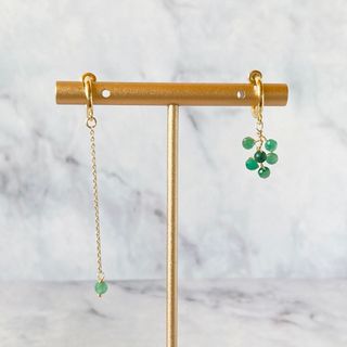 天然石　ヴァーダイト　ゴールドチェーン　フープイヤリング　ハンドメイド