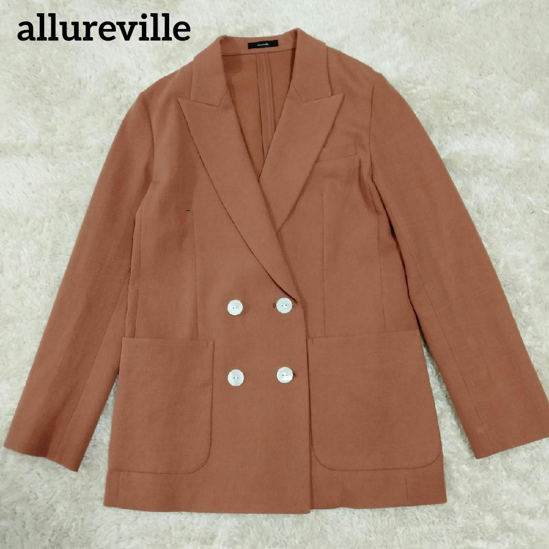 allureville(アルアバイル)の300 美品 allureville ピケダブルブレストジャケット リネン混 レディースのジャケット/アウター(テーラードジャケット)の商品写真