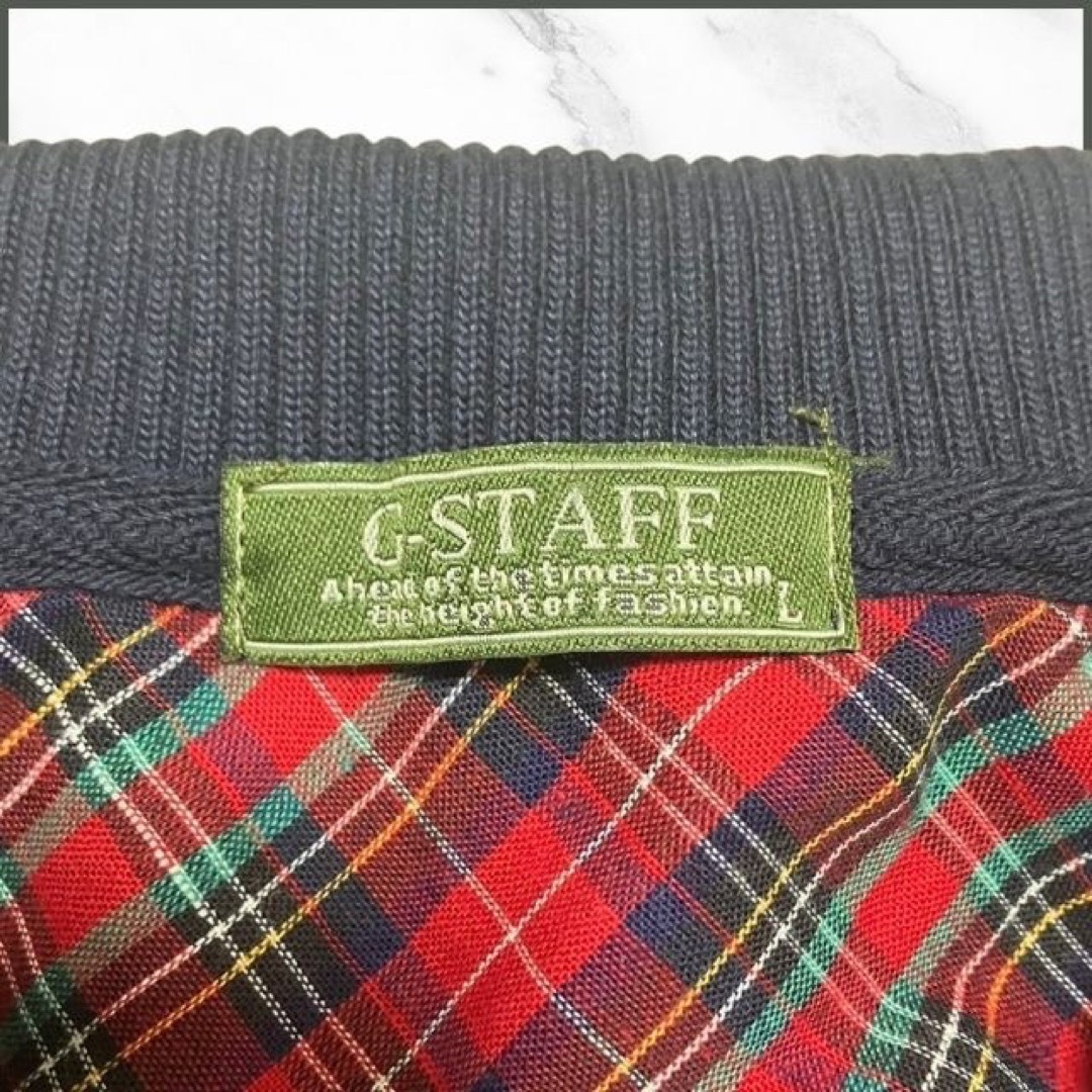 ポロシャツ チェック柄襟 ネイビー 長袖 L vintage アーカイブ メンズのトップス(ポロシャツ)の商品写真