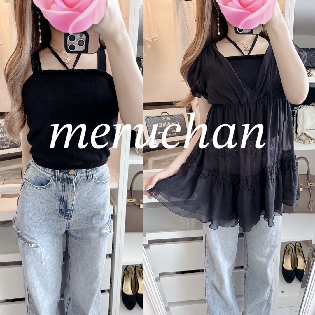 SCOT CLUB(スコットクラブ)の【美品】コーデ売り♡パット付きニットキャミソール＆フレアフリル シアーチュニック レディースのトップス(チュニック)の商品写真