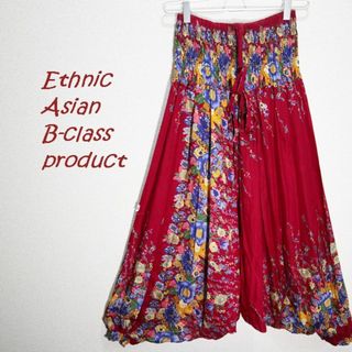 【新品・B級品】2wayアジアンサルエルパンツ　小さな花柄　エンジ系