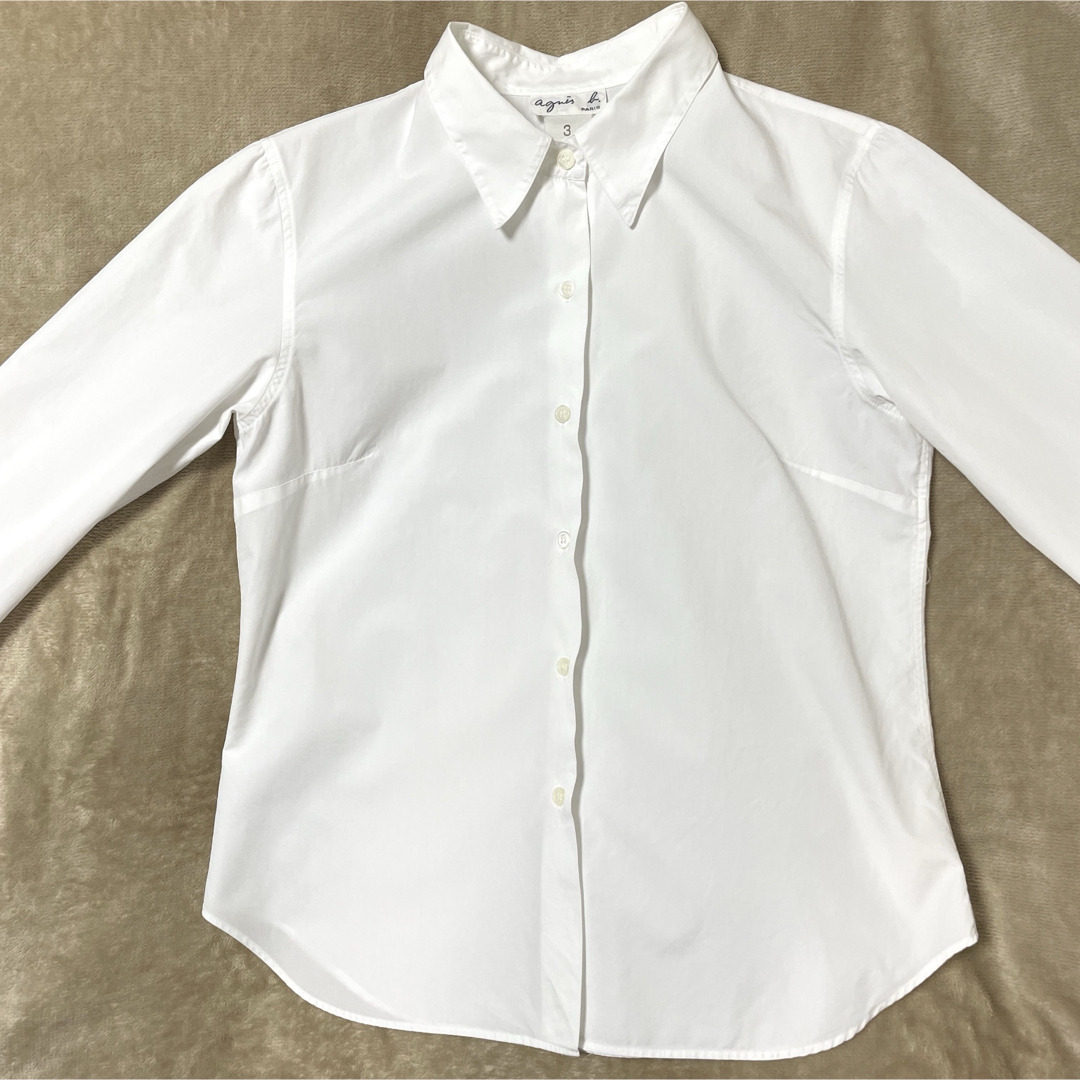 agnes b.(アニエスベー)の美品【agnes b. PARIS】長袖シャツブラウス　綿100%　白　Ｌ レディースのトップス(シャツ/ブラウス(長袖/七分))の商品写真