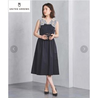 UNITED ARROWS - ユナイテッドアローズ　レース　Vネック　ワンピース　36