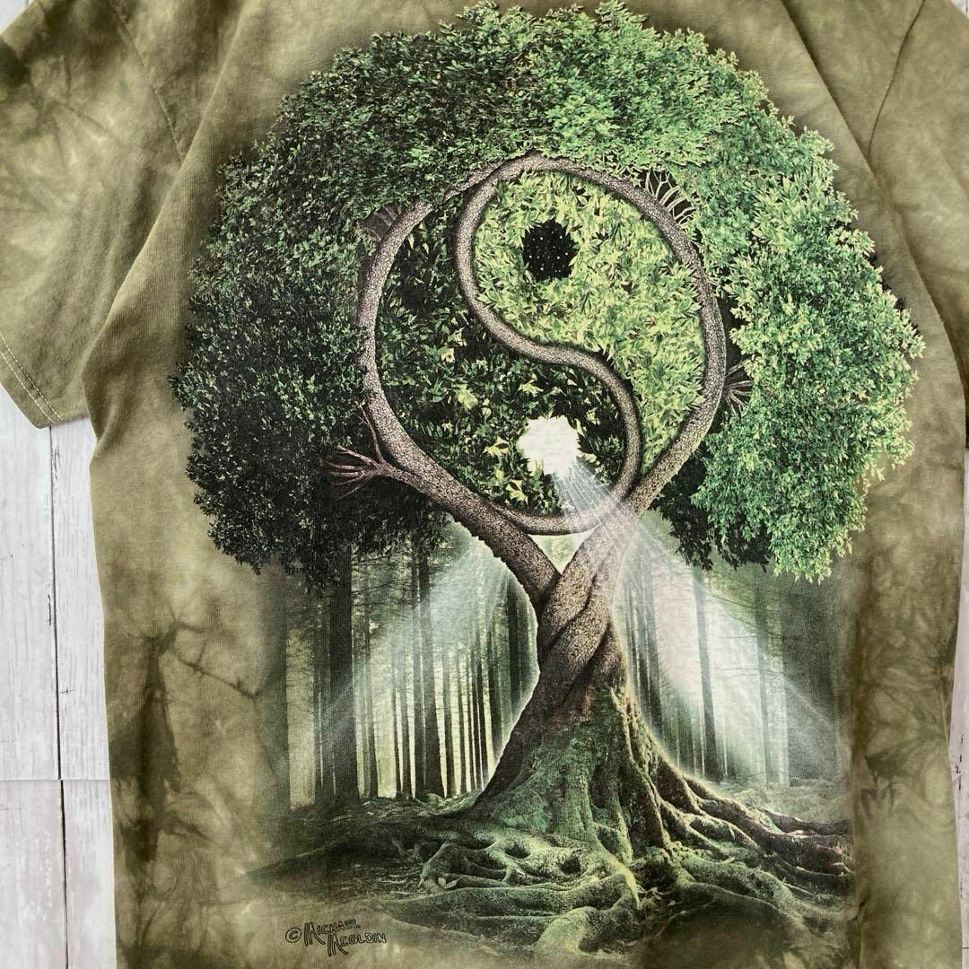 3D TEES THE MOUNTAIN タイダイ染めプリントTシャツ　L 古着 メンズのトップス(Tシャツ/カットソー(半袖/袖なし))の商品写真