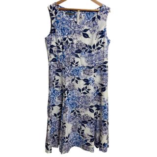 LAURA ASHLEY - 美品 LAURA ASHLEY ローラアシュレイ ウエストリボン フラワープリント ノースリーブ ワンピース サイズ13 パープル ホワイト レディース 古着 中古 USED