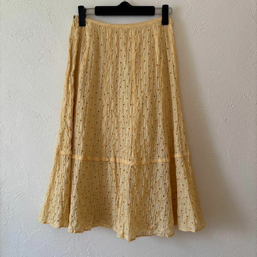Sybilla(シビラ)のシビラ　フレアスカート　刺繍　レース　イエロー　切り替え　M レディースのスカート(ロングスカート)の商品写真