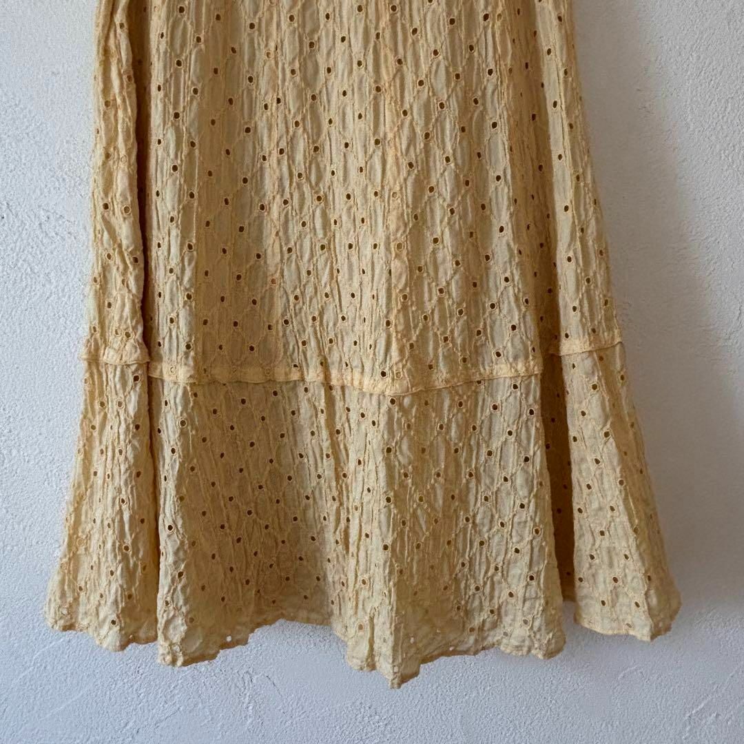 Sybilla(シビラ)のシビラ　フレアスカート　刺繍　レース　イエロー　切り替え　M レディースのスカート(ロングスカート)の商品写真