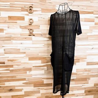 ザラ(ZARA)の美品【ザラ】透け感 シースルー ロング ワンピース レイヤードスタイル S 黒(ロングワンピース/マキシワンピース)