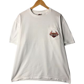 ハーレーダビッドソン(Harley Davidson)の古着 ハーレーダビッドソン Harley-Davidson ファイヤーパターン モーターサイクル バイクTシャツ メンズXL相当 /eaa568143(Tシャツ/カットソー(半袖/袖なし))