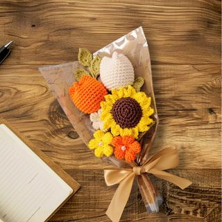 チューリップ＆ひまわりの花束 あみぐるみ 枯れないお花(その他)