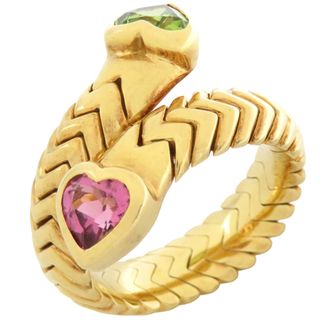 ブルガリ(BVLGARI)のブルガリ BVLGARI リング 指輪 ドッピオ バチェラート ハート K18YG ピンクトルマリン グリーントルマリン イエローゴールド 750 18金 10号【中古】(リング(指輪))