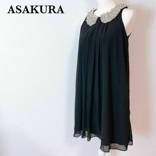 ● ASAKURAパール襟 ワンピースドレス シースルー ノースリーブ フレア(ひざ丈ワンピース)