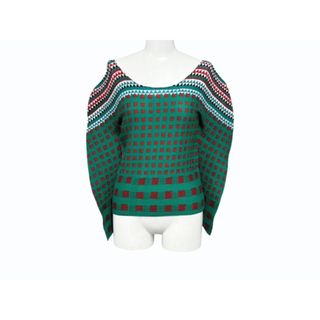 極美品 ISSEY MIYAKE ME イッセイミヤケ ミー 長袖Tシャツ カットソー MI53FJ492 幾何学柄 グリーン マルチカラー 中古 4b004469(カットソー(長袖/七分))