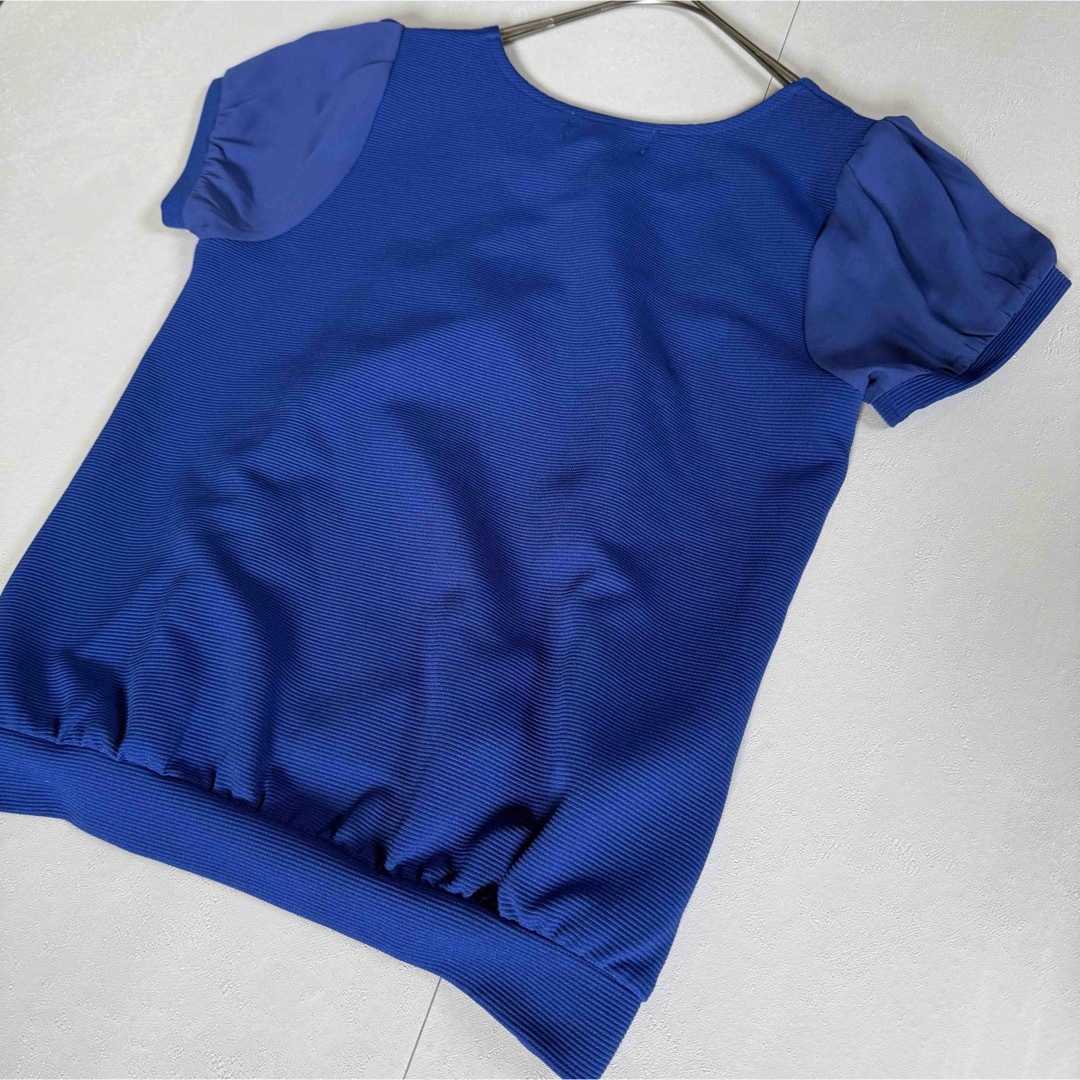 Rope' Picnic(ロペピクニック)の【ロペピクニック】半袖ニットカットソー　ブルー　38 異素材切替　Mサイズ レディースのトップス(カットソー(半袖/袖なし))の商品写真