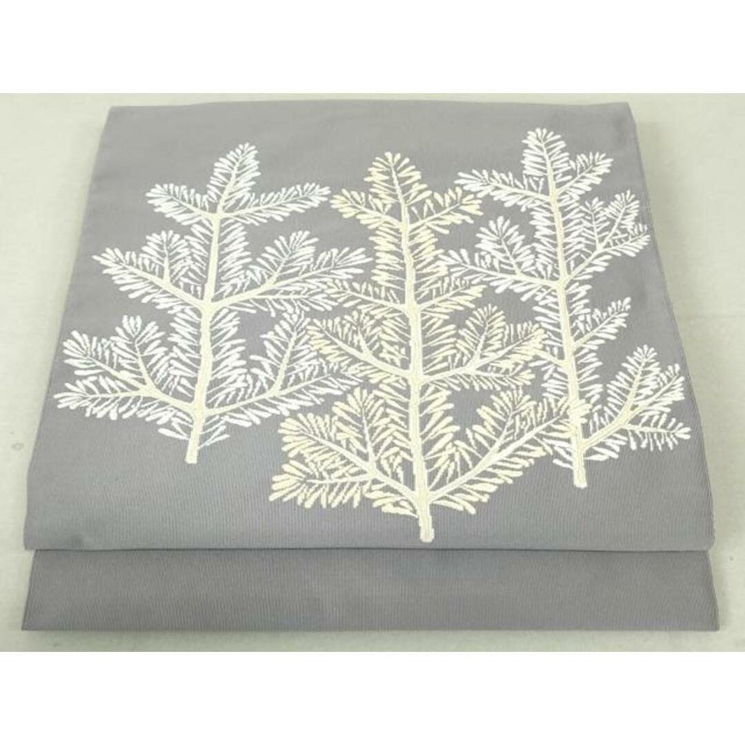 平和屋着物●綴れ　八寸名古屋帯　刺繍　枝葉文　鳩羽色　高島屋扱い　正絹　逸品　DAAU6636ob レディースの水着/浴衣(帯)の商品写真