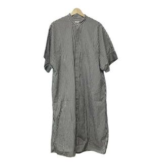 LOEFF(ロエフ) ワンピース サイズ1 S レディース - 白×ダークグレー バンドカラー/半袖/ロング/ストライプ/シャツワンピ(その他)