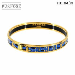 エルメス(HERMES)の新品同様 エルメス HERMES エマイユ PM バングル ブレスレット ブルー ブラック リボン柄 ゴールド Email PM 90286246(ブレスレット/バングル)