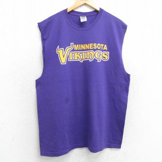 フルーツオブザルーム(FRUIT OF THE LOOM)のXL★古着 フルーツオブザルーム ノースリーブ ビンテージ Tシャツ メンズ 00年代 00s NFL ミネソタバイキングス クルーネック 紫 パープル アメフト スーパーボウル 25jul17 中古(タンクトップ)
