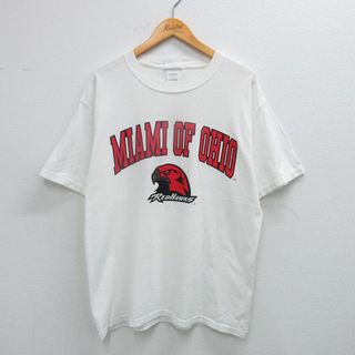 L★古着 半袖 ビンテージ Tシャツ メンズ 00年代 00s マイアミレッドホークス オハイオ コットン クルーネック 白 ホワイト 25jul17 中古(Tシャツ/カットソー(半袖/袖なし))