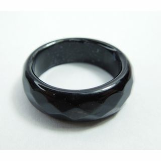 D24 メノウリング 約9.5号 黒系 ダイヤカット 瑪瑙指輪 くりぬきリング(リング(指輪))