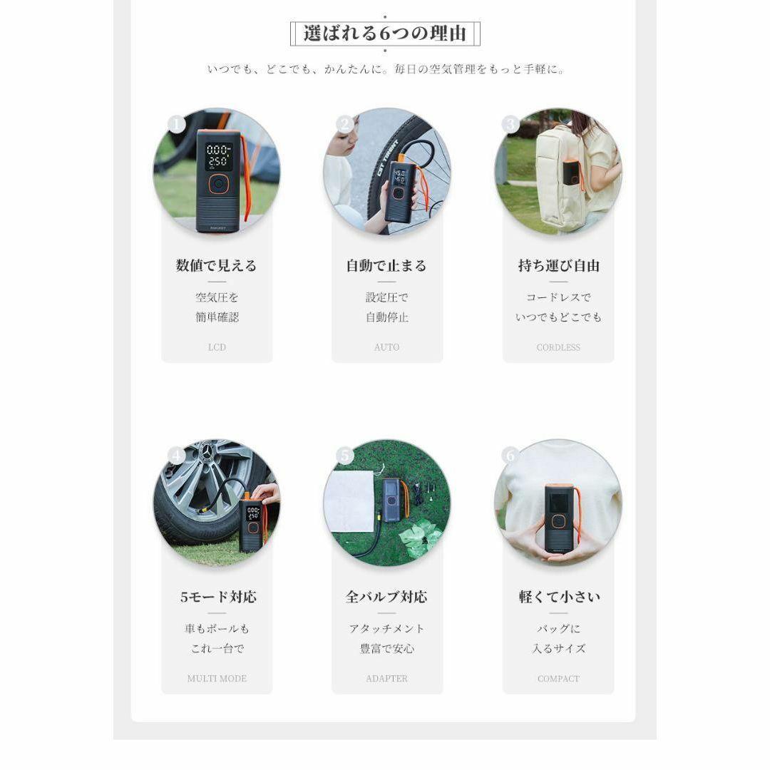 ❤️新品❤️自動停止 電動空気入れ コードレス 空気圧　車、自転車、携帯充電など 自動車/バイクの自動車(メンテナンス用品)の商品写真