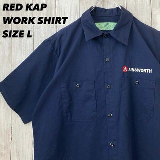 レッドキャップ(RED KAP)のレッドキャップ　RED KAP 半袖ツイル刺繍ロゴワークシャツ　Lネイビー　古着(シャツ)