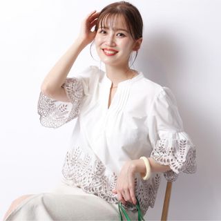 JUSGLITTY - JUSGLITTY♡[WEB LIMITED]配色カットワークブラウス