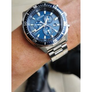 シチズン(CITIZEN)のシチズンのイカすマリンブルーなダイバー風ソーラー腕時計メンズ　ベルト社外品(腕時計(アナログ))