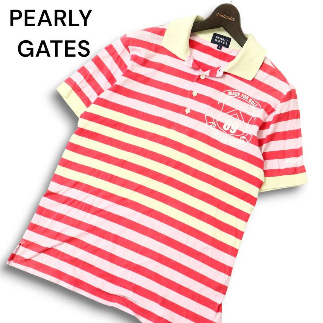 美品✳️PEARLY GATES『ゴルフ ポロシャツ ボーダー 半袖』サイズ4 切替ボーダー半袖ポロシャツ | PEARLY GATES（パーリーゲイツ
