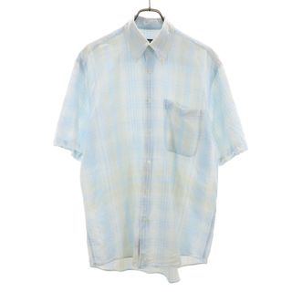 NAUTICA - 古着 NAUTICA ノーティカ 90s リネンブレンド オールド チェック柄 半袖 ボタンダウンシャツ S 水色 メンズ