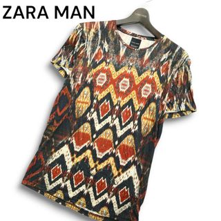 ZARA MAN ザラ マン 春夏★ レーヨン100% イカット柄 エスニック柄 総柄 半袖 Tシャツ カットソー Sz.S メンズ(Tシャツ/カットソー(半袖/袖なし))