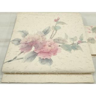 平和屋着物◎九寸名古屋帯　手描き　髭紬　枝椿　正絹　逸品　DAAU1049qa(帯)