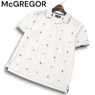 マックレガー(McGREGOR)のMcGREGOR マクレガー 春夏 ロゴ刺繍 総柄★ 半袖 鹿の子 ポロシャツ Sz.L メンズ 白(ポロシャツ)