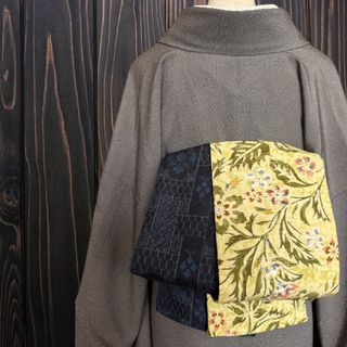 *着物反物*　染め結城紬と華文藍色紬　大人の兵児帯　半幅帯　長尺　ハンドメイド(帯)